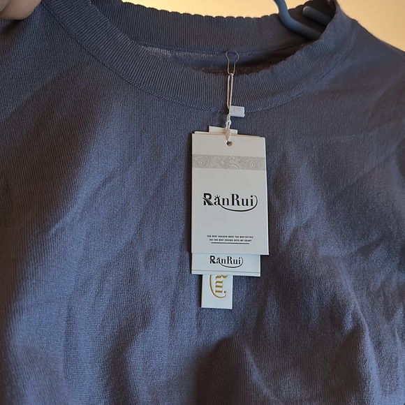 RanRui Womens Pleated Knitted Fit and Flare Long Sleeve Sweater Dress - Picture 3 of 3